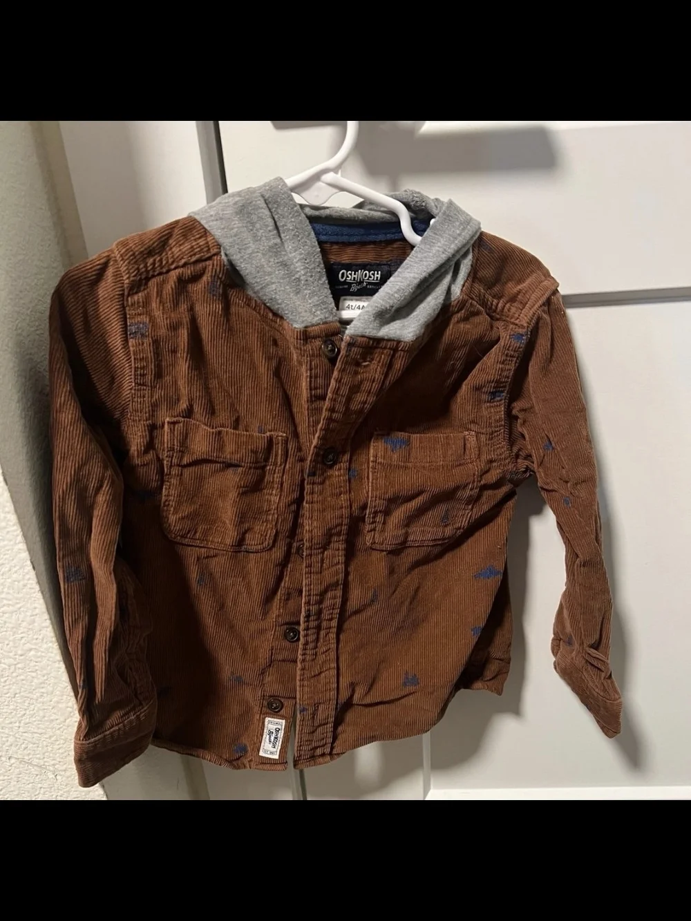 OshKosh Hooded Corduroy Button Up Shirt Jacket Boys 4T